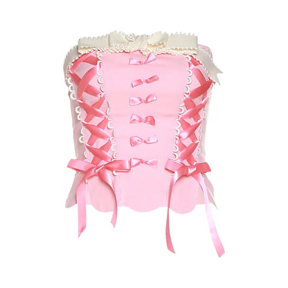 Sylcue Pink Sweet Cool Sexy Tight All-Match Femininity Charm Gorgeous Outer Wear Women'S Street Personality Drawstring Vest Pink