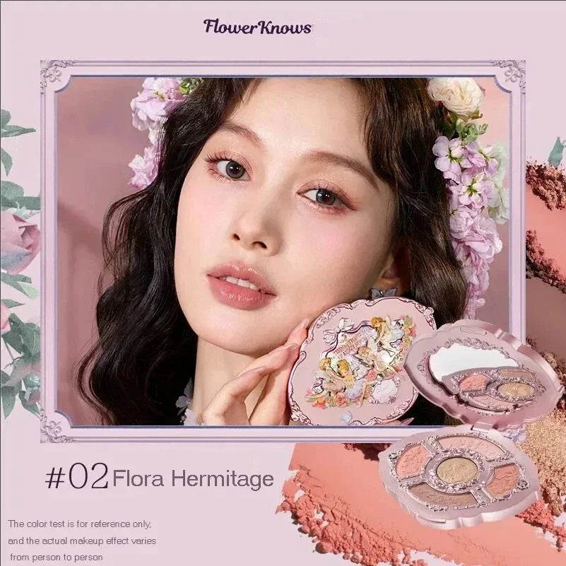 Flower Knows Moonlight Mermaid Eyeshadow Palette 8-Color Matte Shimmer Glitter Eye Makeup Cosmetics Women Beauty Eye Shadow 02 Flora Hermitage CHINA