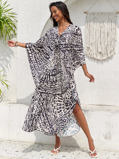 Plus Size Women Floral Print Kaftan Dresses Plus Size Swimsuit Coverup Summer Bathing Suit Caftan Loungewear Beach Dress 5DB245-11 One Size