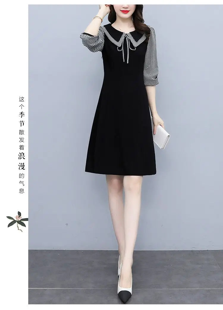 2025 New Spring Autumn Wear Temperament Small Flavor Style Slim Skirt Doll Collar Fashion Dress Women