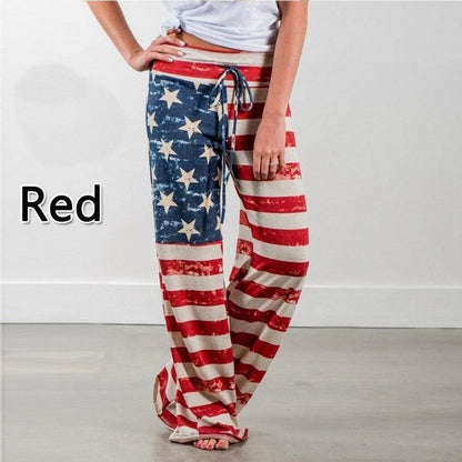 S-8XL Fashion Women Casual Loose Stretch Printing Long Wide Leg Yoga Pants Drawstring Lounge Pants Pajama Pants Red