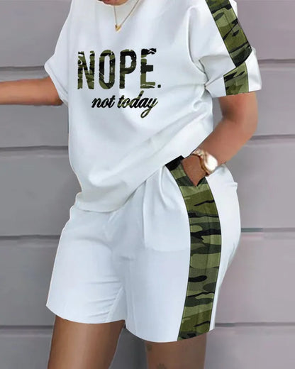 Women Casual Short Sleeve Two Piece Sets Women Outfit 2023 Summer Letter Printed Pocket Suit Female T Shirt Shorts 2 Pieces Set