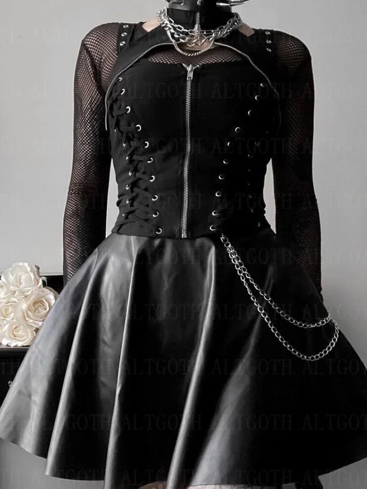 Y2k Dark Punk Gothic Corset Vest Women 2024 High Waist Bandage Crop Tank Tops Streetwear Emo Alt Harajuku Halter Rave Outfits