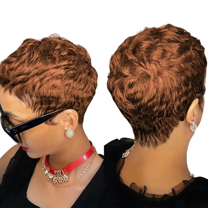 6inch Short Pixie Cut Straight Wig 100% Human Hair for Women Machine Made with Pre-Styled Bangs Tangle-Free Natural Hairline
