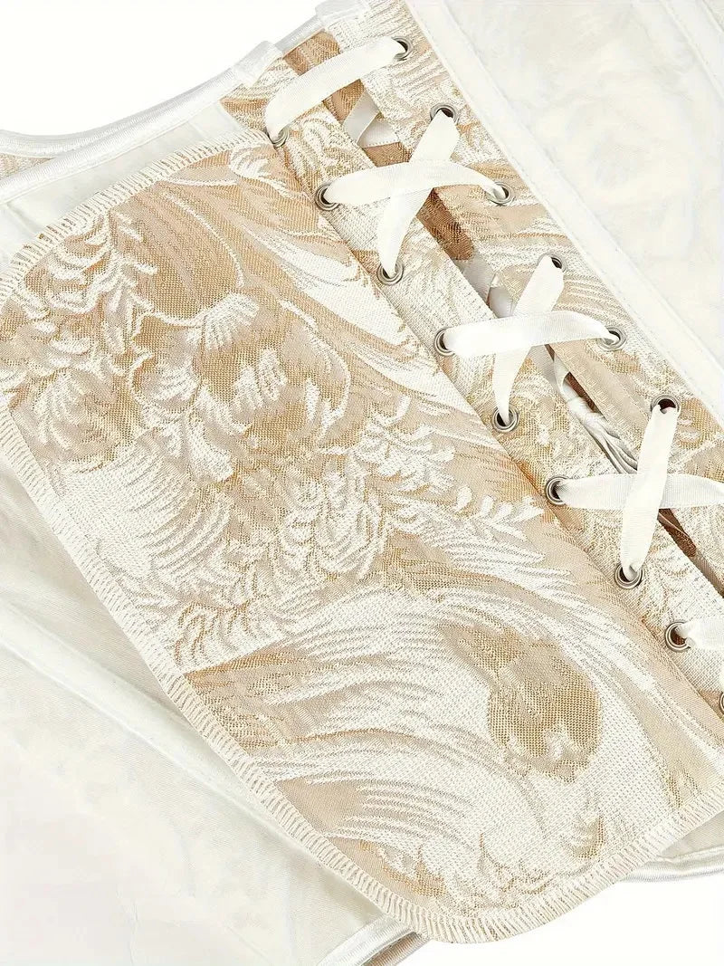 Blue Jacquard Corset Sexy Shoulder Straps Overbust Bustiers Crop Top Lace Up Brocade Vest Lingerie Gothic For Women Outfit