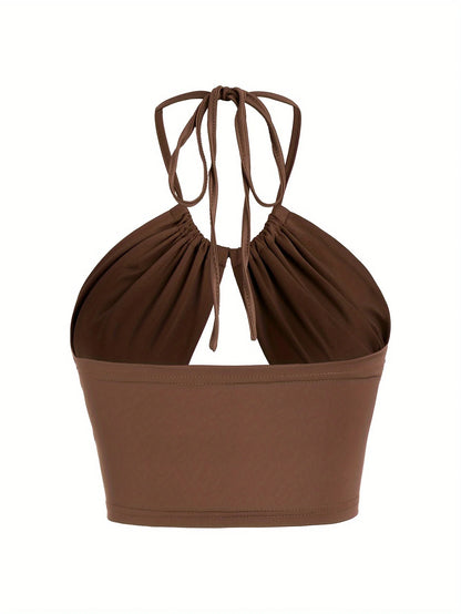 Europe and the United States solid color hanging neck small tube top hollowed out umbilical slim hot girl suspender vest