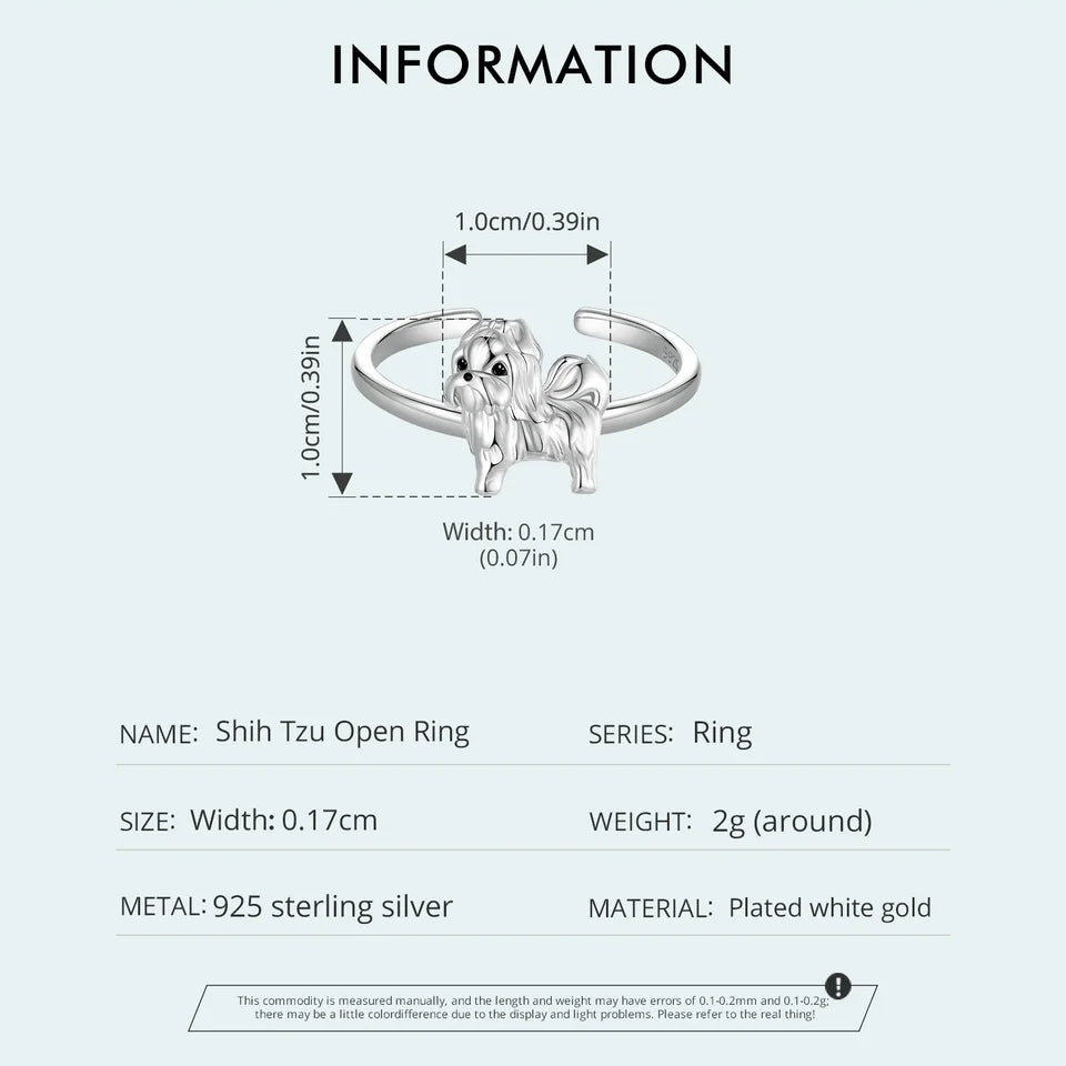 WOSTU 925 Sterling Silver Cat Pet Adjustable Rings For Women Animal Dog Open Ring Family Daughter Birthday Jewelry Girl Gift