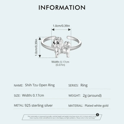 WOSTU 925 Sterling Silver Cat Pet Adjustable Rings For Women Animal Dog Open Ring Family Daughter Birthday Jewelry Girl Gift