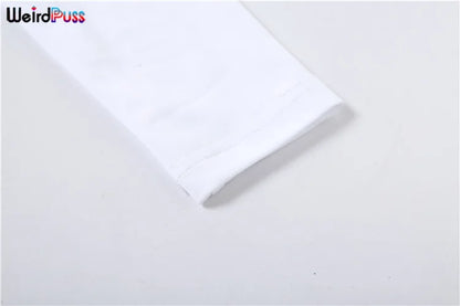 Weird Puss Sexy Print Women Crop Top Long Sleeve O Neck 2023 SpringTrend Skinny Wild Stretchy Vintage Midnight Streetwear Tees