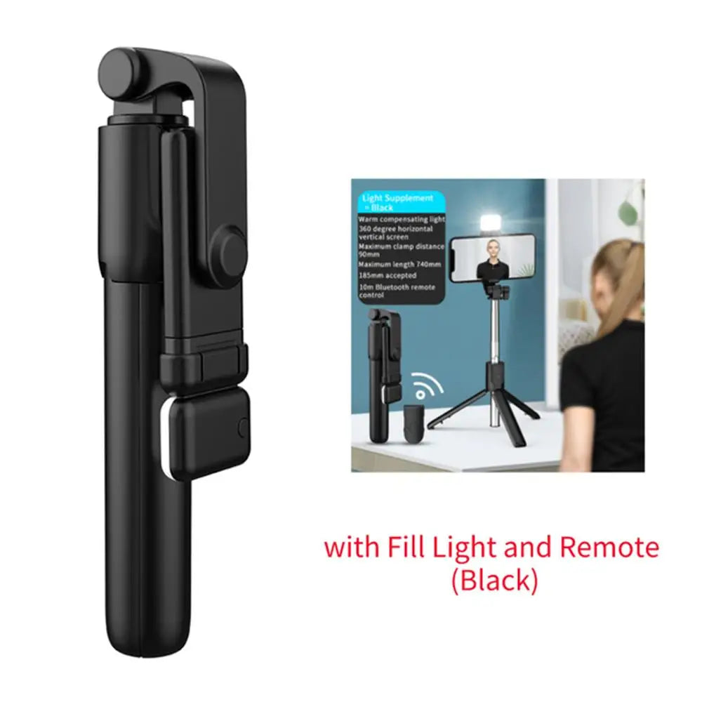 Portable Bluetooth Selfie Stick Tripod Holder with Remote Shutter Fill Light Extendable Wireless Remote Retractable Phone Stand Badiee Stylez