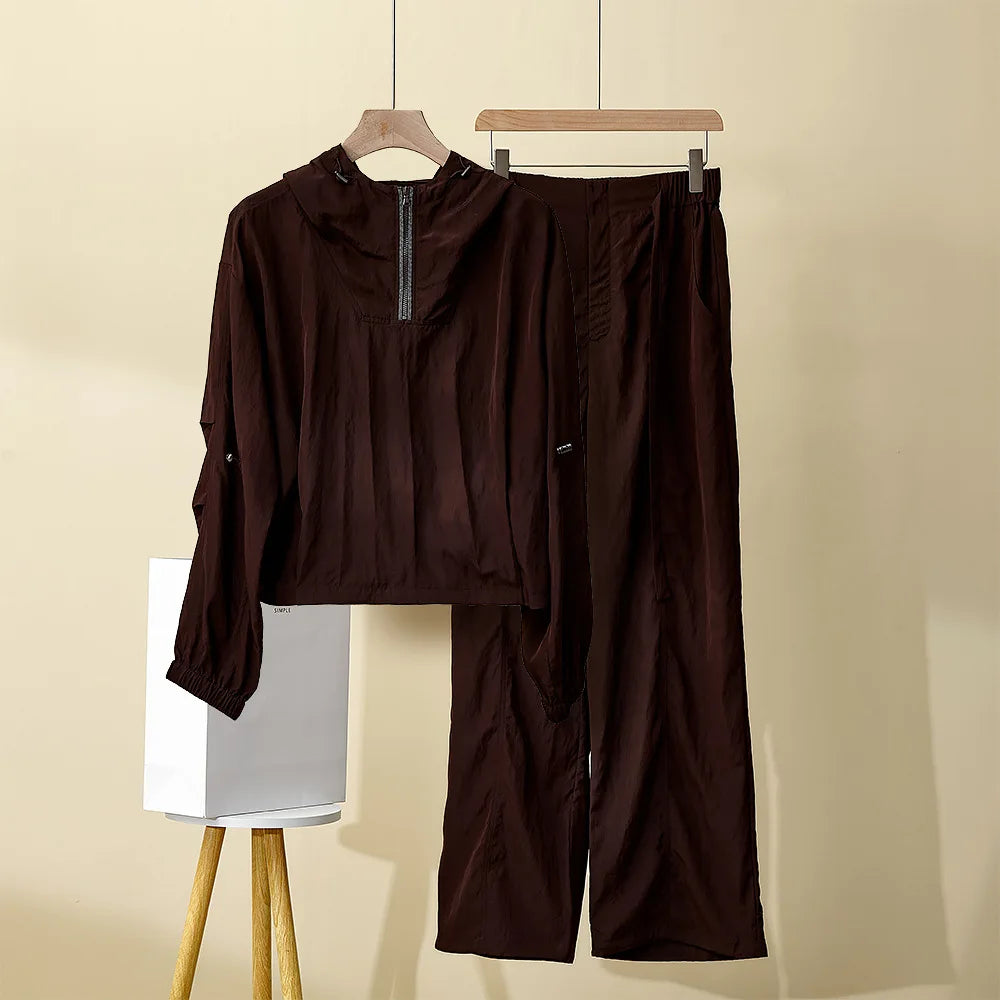 Women's Spring Summer New Hooded suit Casual Sports Fashion Chain Cardigan with Trousers Two-piece Set Badiee Stylez