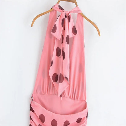 Trendix Pink Print Pleated Maxi Dress Women's Summer V Neck Sexy Backless Vintage Long Dresses 2025 Fall New Party Elegant Dress