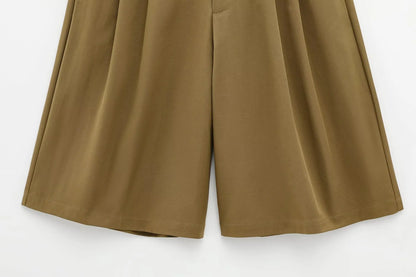 TFMLN Spring Summer New 2pcs Sets 2025 Women Solid Color Short Sleeve Shirts Pockets Tops Casual Shorts Sets