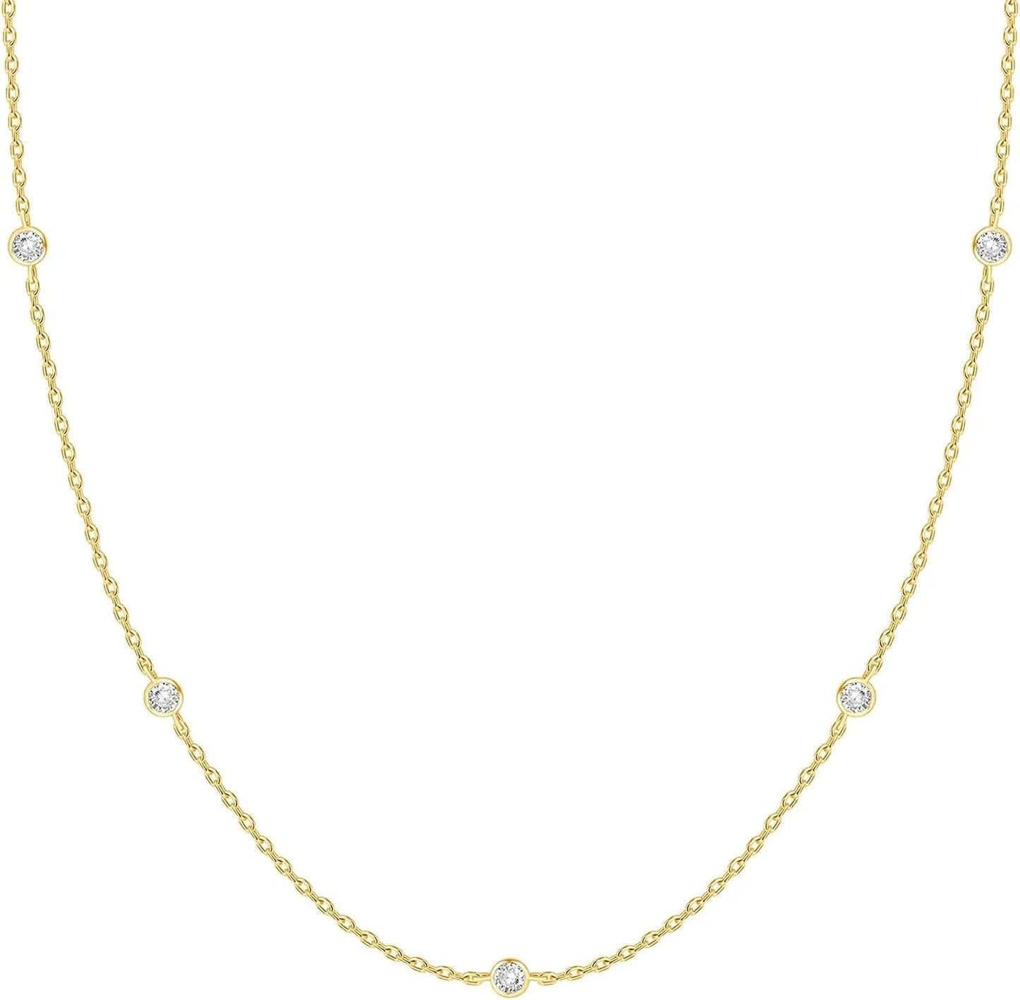 K Gold Plated Station Necklace Silver Plated Diamond Necklace For Women Simulated Diamond Necklaces Gift for Women CZ Chain Gold 40cm