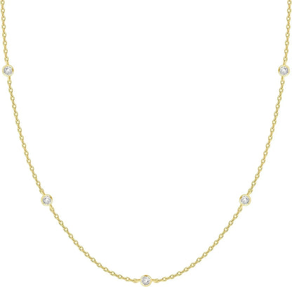 K Gold Plated Station Necklace Silver Plated Diamond Necklace For Women Simulated Diamond Necklaces Gift for Women CZ Chain Gold 40cm