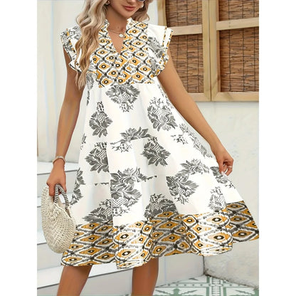 Plus Size Fashion Women's Elegant V-Neck Floral Print Dress Lightweight Long Sleeveless Summer Dress