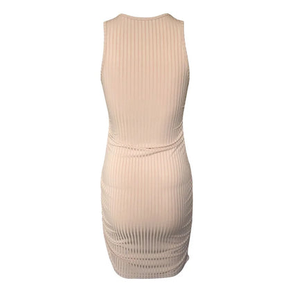 Sexy Stripes Thread Knitting Slim Bodycon Dress Women Sleeveless Solid Color Skinny Mini Dress Elegant Club Party Vestidos