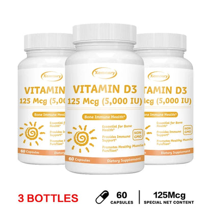 Vitamin D3 5000IU Capsules - Helps Support Muscle and Nerve Health, Bone Health, Immunity and Sleep Quality, Anti-inflammatory 60 Capsule-3bottles