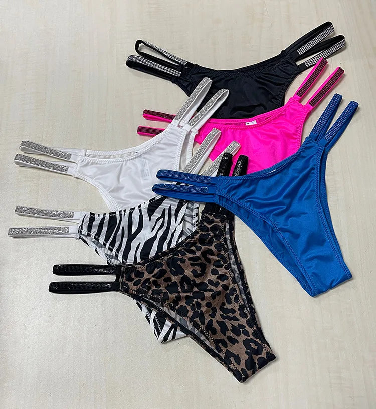 Sexy Panties Women Thongs Rhinestones Diamonds G-string Sports Thong Low Waist Shorts Briefs T-back Fitness S-XL