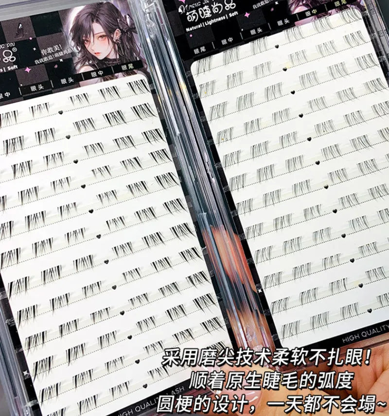 Self-adhesive Glue-free Lower False Eyelashes Fox Eyes Effect Winged Thick Segmented Under Lash Easy Application