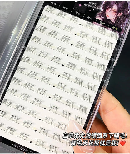 Self-adhesive Glue-free Lower False Eyelashes Fox Eyes Effect Winged Thick Segmented Under Lash Easy Application