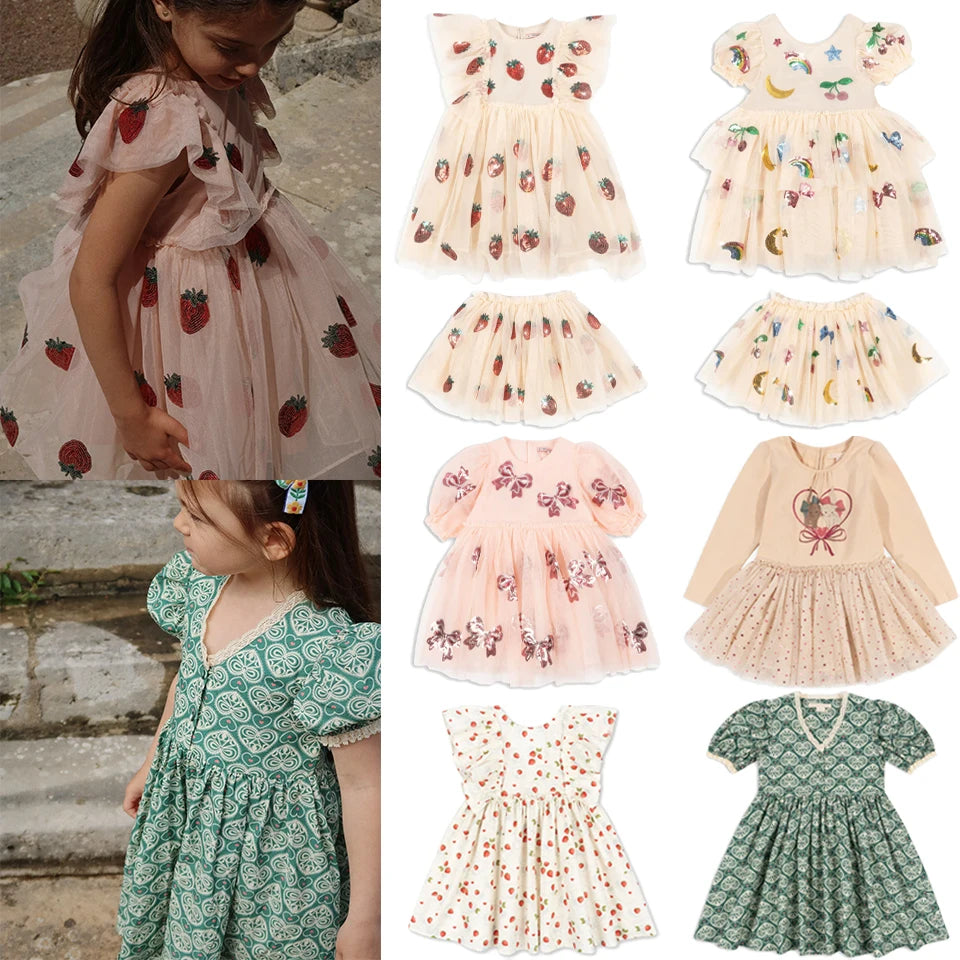 2025 Girls Party Princess Dress KS Kids Sequin Mesh Dresses Girl Full Print Dress Carnival Party Baby Cute Skirt Children Gifts