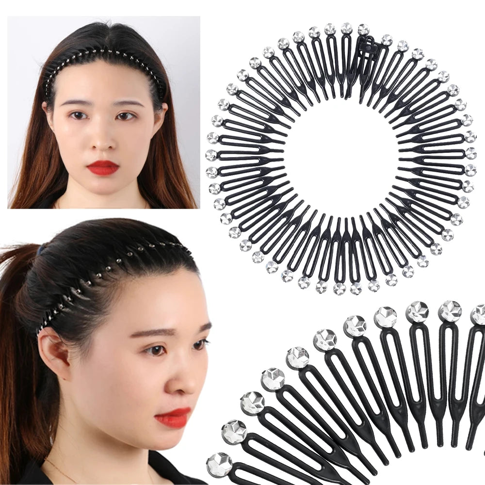 Rhinestone Plastic Full Circle Stretch Diamond Flexible Comb Women Girl Flexible Plastic Circle Teeth Hair Accessories Wholesale