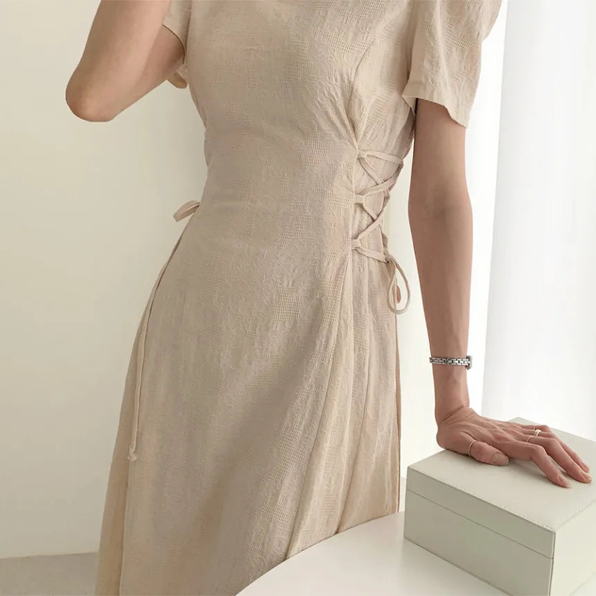 Cotton Linen Dress Long New Hot Sales Woman Short Sleeve Solid Retro Vintage Long Dresses