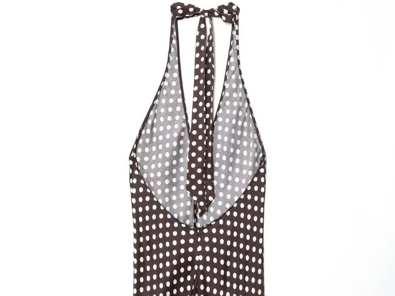 Trendix Polka Dot Print Backless Dress Women Summer Sexy Deep V Neck Sleeveless Off Shoulder Maxi Dresses Elegant Evneing Dress