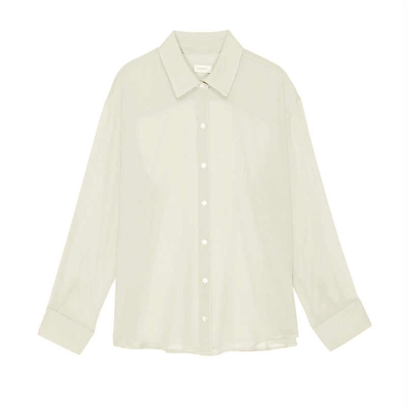 Womens Transparent Shirts Y2k Long Sleeve Lapel Button Down T-shirt Beach Cover Up Sexy Tops and Blouses Female Smock