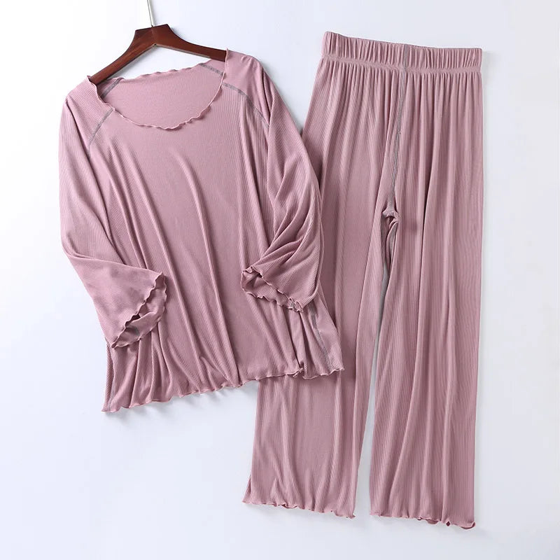 Factory wholesale summer 2025 new silk light Modale pajamas women seven sleeves nine wide-legged pants home clothing set