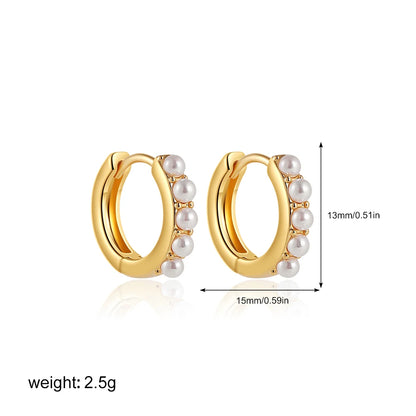 2 Pair/Set Fashion Stainless Steel Imitation Pearls Dangle Hoop Earrings for Women Dainty 18k Gold Plated Hoops Vintage Jewelry