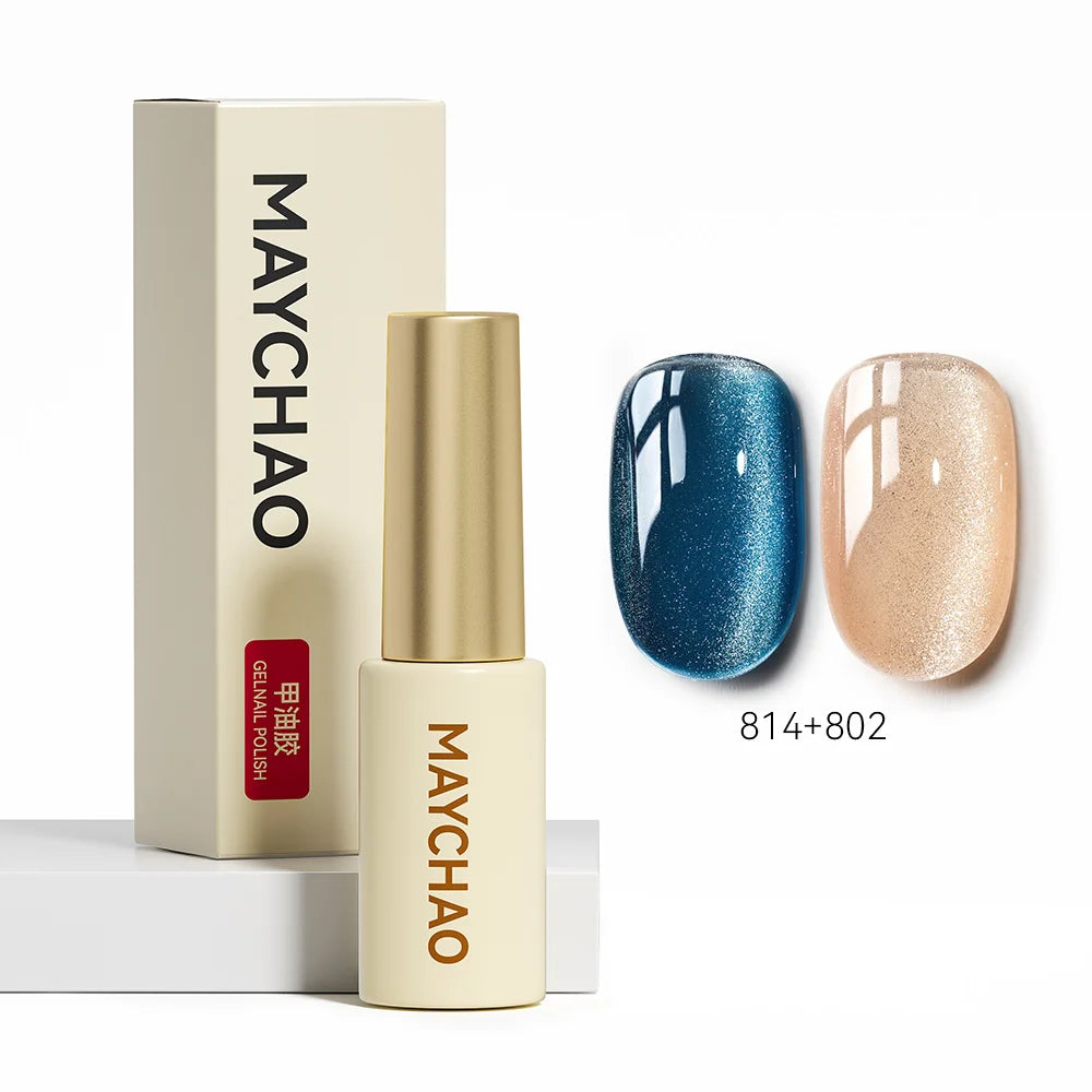MAYCHAO 5ML Gel Nail Polish 9D Laser Diamond Glitter Cat Eye Gel Semi-Permanent Soak Off UV LED Gel Nail Manicure Tools Nail Art 814And802
