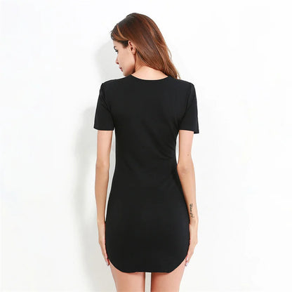 Summer Women Short Sleeve Dresses Ladies Solid Color O-Neck Bodycon Stretch Slim Mini Dress Vestidos QT035