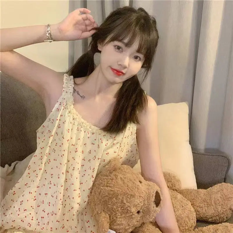 Pajamas Set for Women Sexy Home Clothing Sleepwear Tank Top Suit Shorts Cute Underwear Soft Nightwear Sleeveless Lace Loungewear