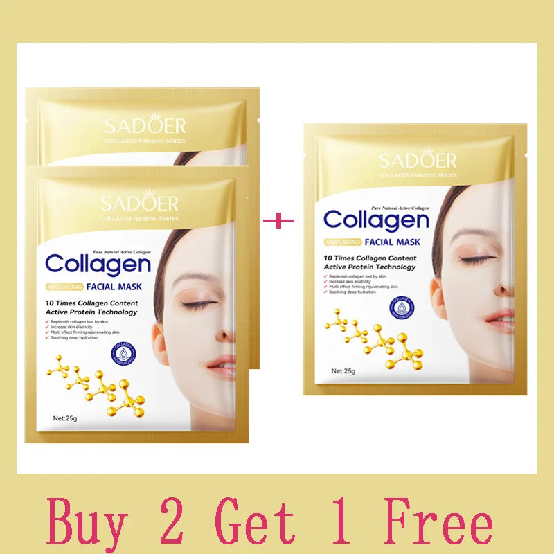 10PCS Collagen Anti Wrinkle Facial Mask Anti Aging Fade Fine Lines Firm Skin Moisturizing Brightening SkinCare Korean Cosmetics Buy 2 get 1 free