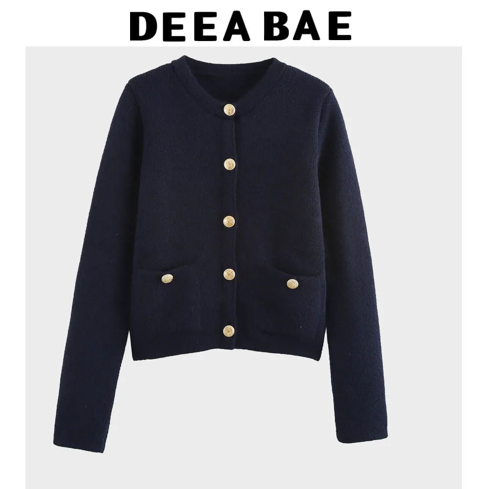 DEEABAE High Quality Women's Winter Sweater Button-decorated Pocket Knitwear Sweater Cardigan For Women Korean Popular Clothes