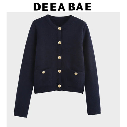 DEEABAE High Quality Women's Winter Sweater Button-decorated Pocket Knitwear Sweater Cardigan For Women Korean Popular Clothes