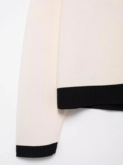 TRZA-Women's Knitted Cardigan Sweater with Golden Buttons, O-Neck, Long Sleeve, Female Outerwear, Chic Tops, Fashion