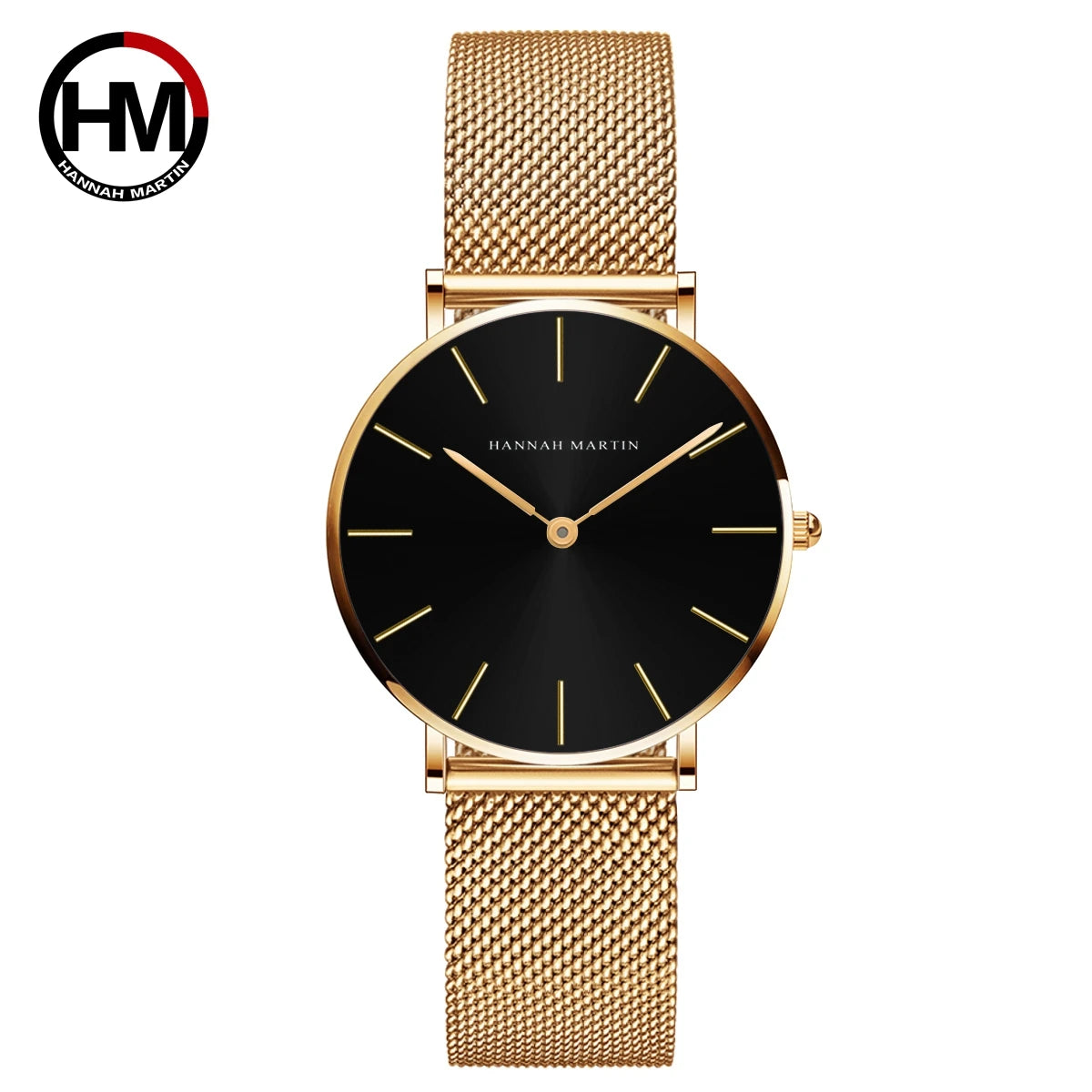 HANNAH MARTIN Brand Classic Women Quartz Watch 36mm Rose Gold Stainless Steel Mesh Strap Japanese Movement Girl Gift Wrist Watch CH36-WJJ