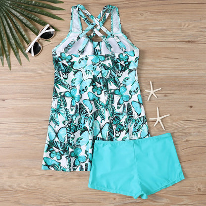 Plus size two-piece swimsuit women's sexy slim belly-covering conservative boxer shorts swimsuits casual fashion beachwear