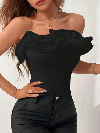 Organza Layered Decorative Ribbed Jumpsuit Women From Europe and the United States Style Design Feel Niche Top Badiee Stylez