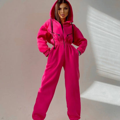 Autumn Women's Monochrome Long-Sleeved Jumpsuit Solid Color Zip-up Sportswear Female Winter Casual Tracksuit Fashionable Hoodies Badiee Stylez