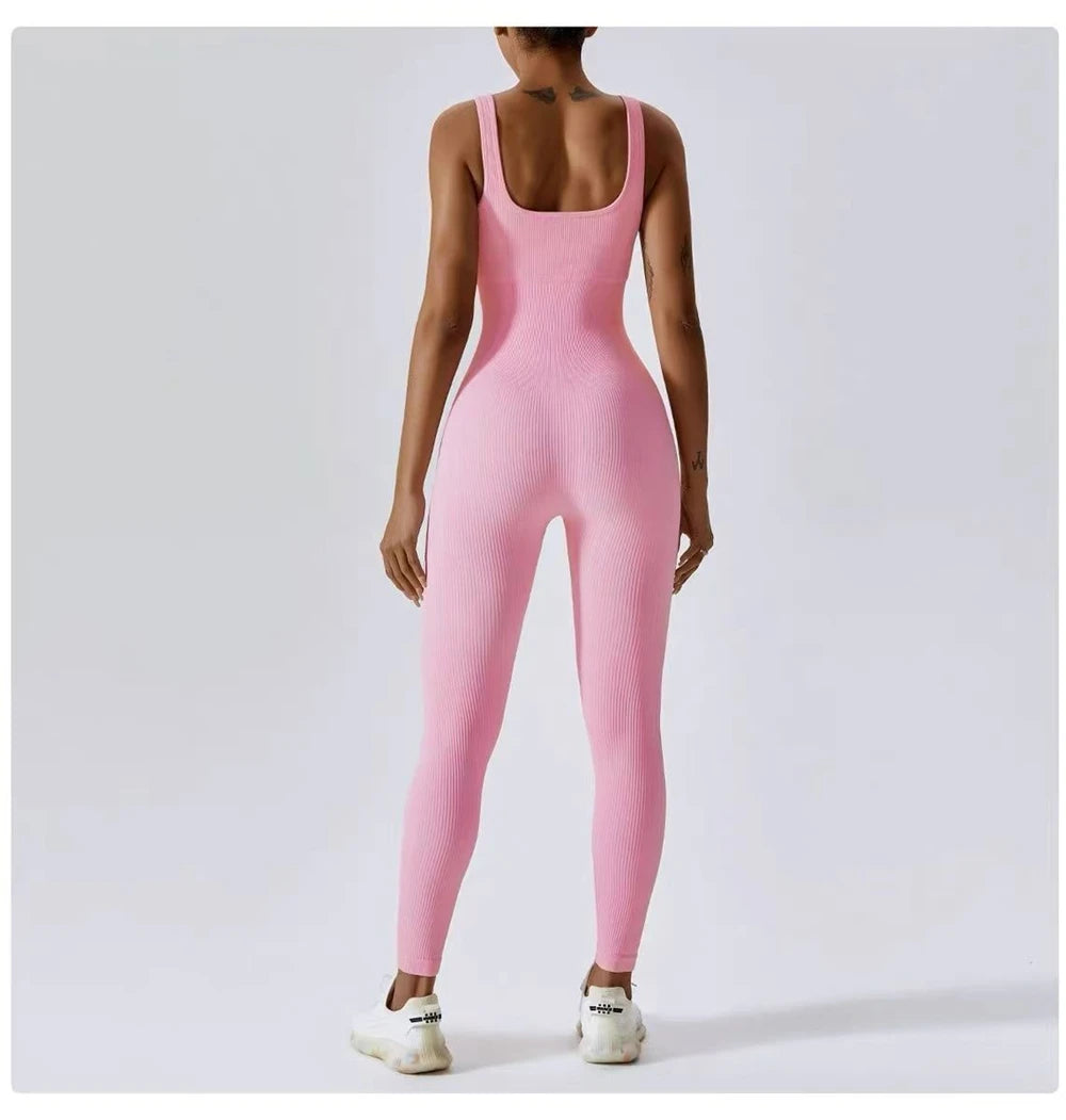 Womens Jumpsuits Sleeveless Yoga Slim Fit Stretch Screw Thread One Piece Romper Sexy Fitness Seamless Pink Sportwears Chest Pads Badiee Stylez