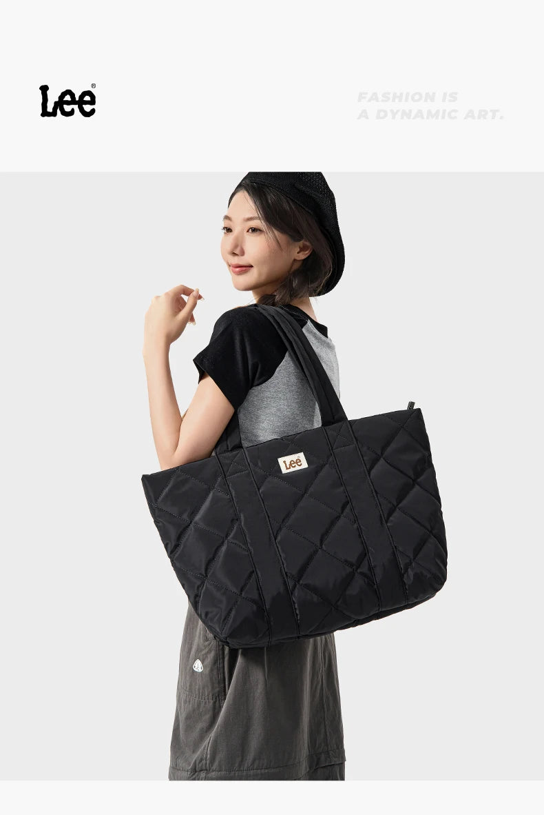 LEE Large Soft Puffer Bag Women Big Size College Students Laptop Book Quilted Tote Bag Lady Down-filled Shopping School Bags