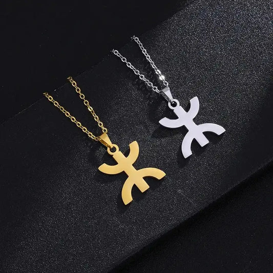 African Berbers Symbol Pendant Necklace Amazigh Letter Yaz Stainless Steel Ethnic Amulet Women Men Necklace