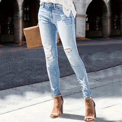 Women's jeans zhendian Collection high waist hip stretch slim fit all-matching nine-point jeans