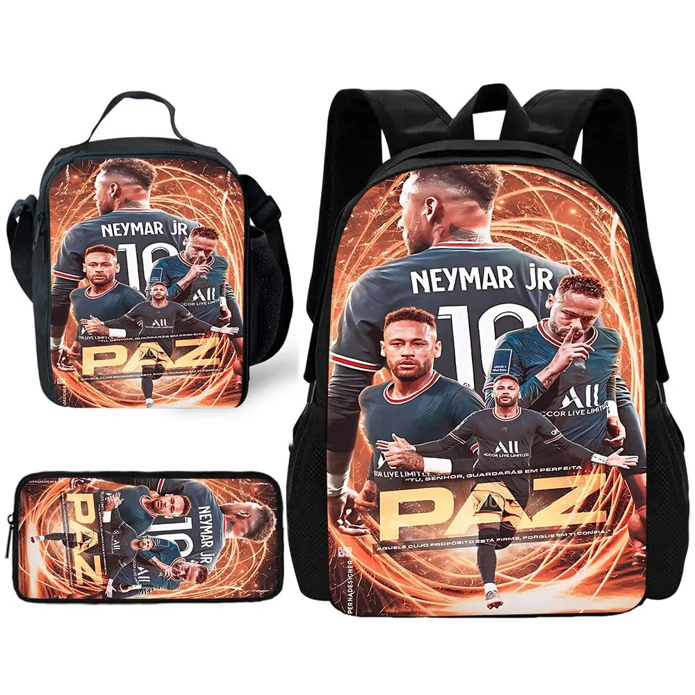 Game Football Child School Backpack with Lunch Bags ,Pencil Bags ,N-NeymarS School Bags for Boys Girls Best Gift TZ-213HJJ06A2