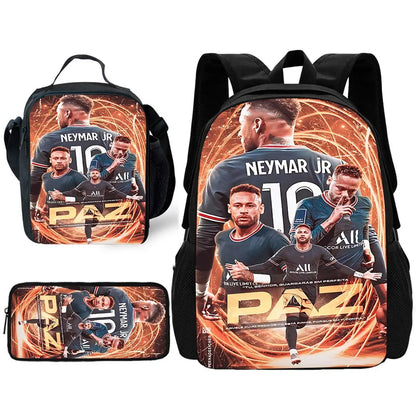 Game Football Child School Backpack with Lunch Bags ,Pencil Bags ,N-NeymarS School Bags for Boys Girls Best Gift TZ-213HJJ06A2