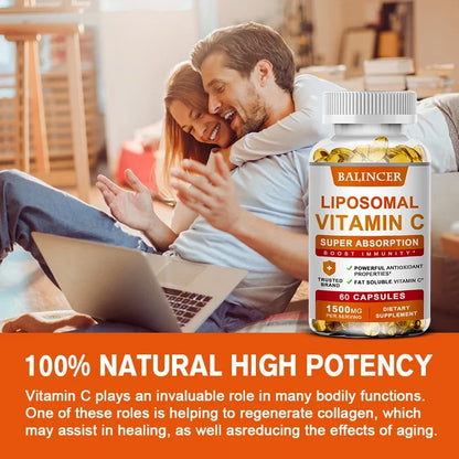 Liposomal Vitamin C Capsules - Promotes Collagen Production, Supports Skin, Immune Health, Powerful Antioxidant